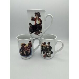 3 Vintage Norman Rockwell Mugs 1987 Dogs